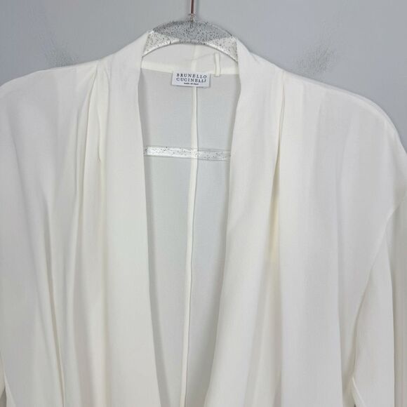 BRUNELLO CUCINELLI | NEW Waterfall Cream Wrap Silk Blouse Women’s Size Large - Picture 5 of 13